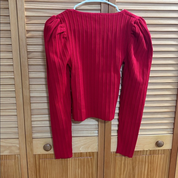 Express Vibrant Red Ribbed Blouse - Picture 3 of 3